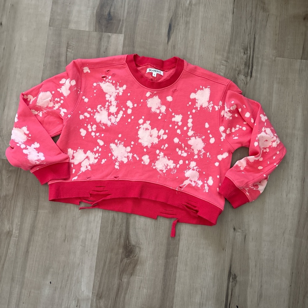 Blank NYC Red and White Distressed Crop Sweatshirt